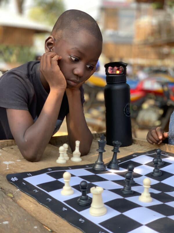 Players gathered for an outdoor chess match
